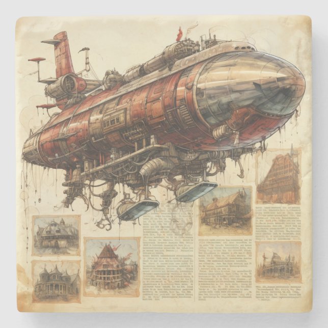 Vintager Steampunk Zeppelin (11) Steinuntersetzer (Vorderseite)