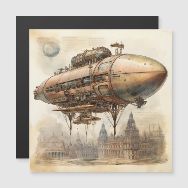 Vintager Steampunk Zeppelin (12) Magnetkarte (Vorne/Hinten)