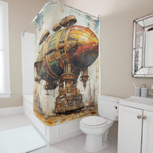 Vintager Steampunk Zeppelin (1) Duschvorhang