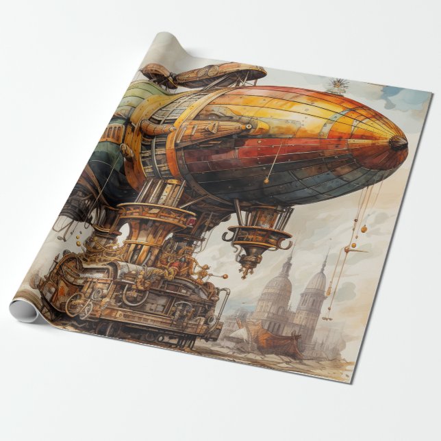 Vintager Steampunk Zeppelin (1) Geschenkpapier (Ungerollt)