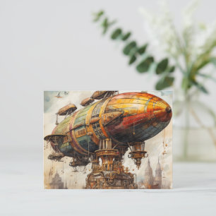 Vintager Steampunk Zeppelin (1) Postkarte