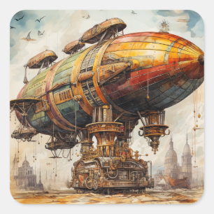 Vintager Steampunk Zeppelin (1) Quadratischer Aufkleber