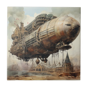 Vintager Steampunk Zeppelin (2) Fliese