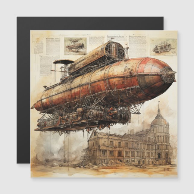 Vintager Steampunk Zeppelin (3) Magnetkarte (Vorne/Hinten)