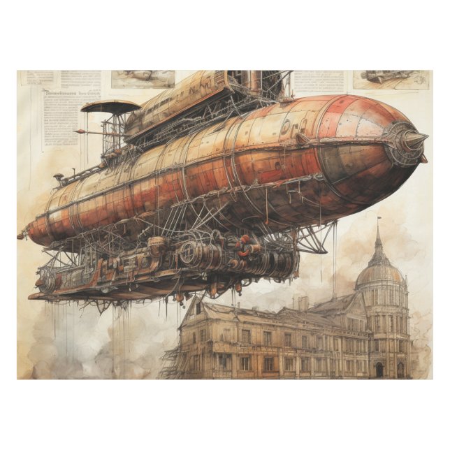 Vintager Steampunk Zeppelin (3) Tischdecke (Vorderseite (Horizontal))