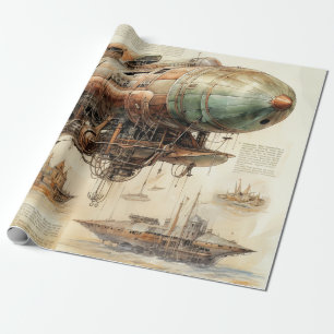 Vintager Steampunk Zeppelin (4) Geschenkpapier
