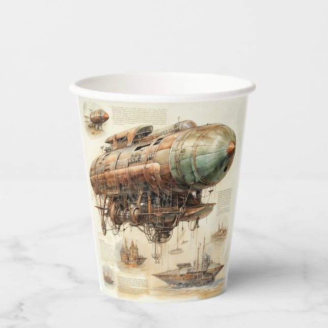 Vintager Steampunk Zeppelin (4) Pappbecher (Vorderseite)
