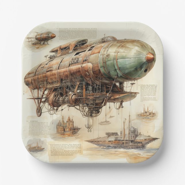 Vintager Steampunk Zeppelin (4) Pappteller (Vorderseite)