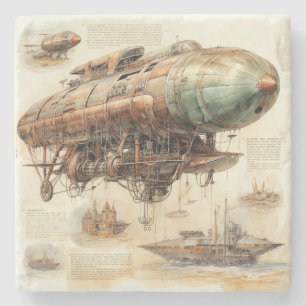 Vintager Steampunk Zeppelin (4) Steinuntersetzer