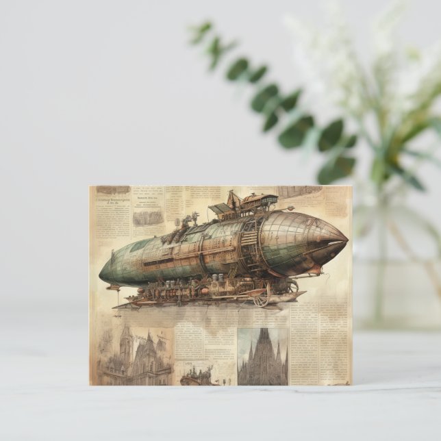 Vintager Steampunk Zeppelin (5) Postkarte (Stehend Vorderseite)