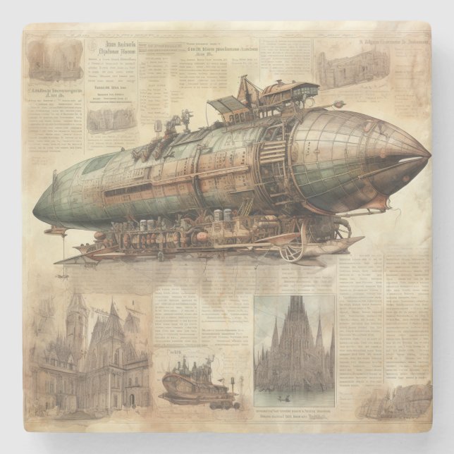 Vintager Steampunk Zeppelin (5) Steinuntersetzer (Vorderseite)