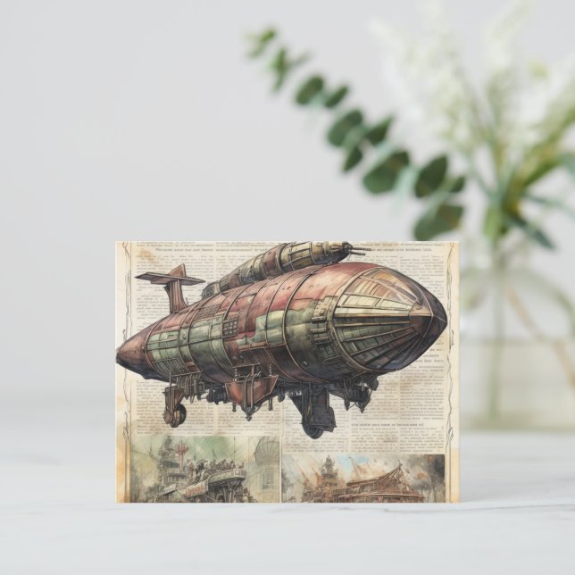 Vintager Steampunk Zeppelin (6) Postkarte (Stehend Vorderseite)