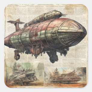 Vintager Steampunk Zeppelin (6) Quadratischer Aufkleber