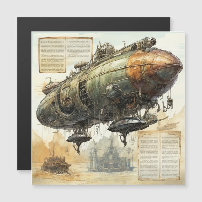 Vintager Steampunk Zeppelin (8) Magnetkarte (Vorne/Hinten)