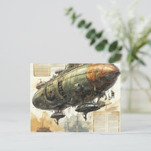 Vintager Steampunk Zeppelin (8) Postkarte