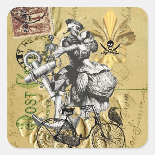 Vintager Steampunkpirat Quadratischer Aufkleber (Vorderseite)