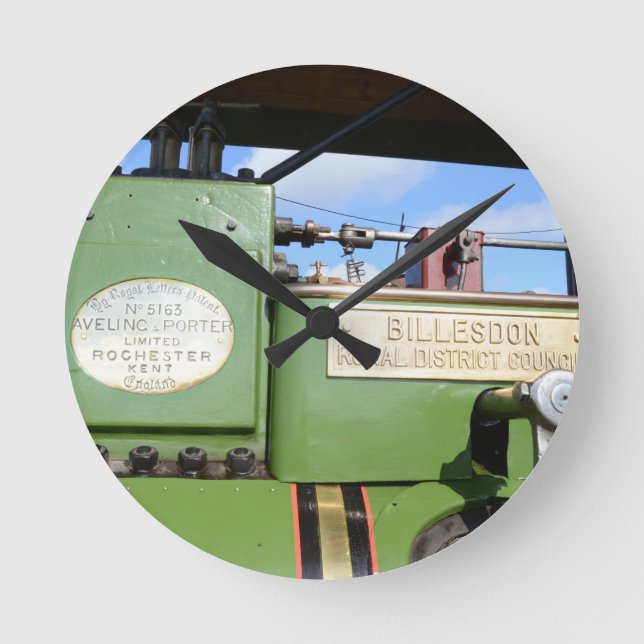 Vintager Steamroller Runde Wanduhr (Vorderseite)