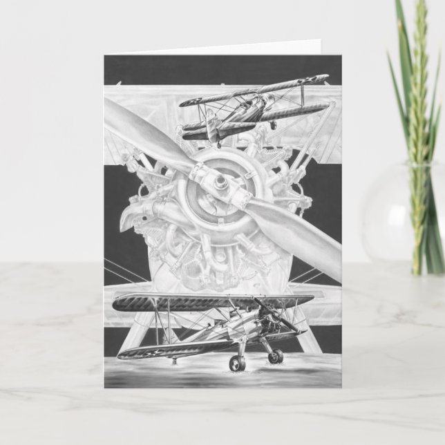 Vintager Stearman Doppeldecker - altes Biwing Karte (Vorderseite)