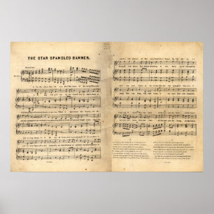 Vintager Stern Spangled Fahnen-Lied-Blatt-Texte Poster