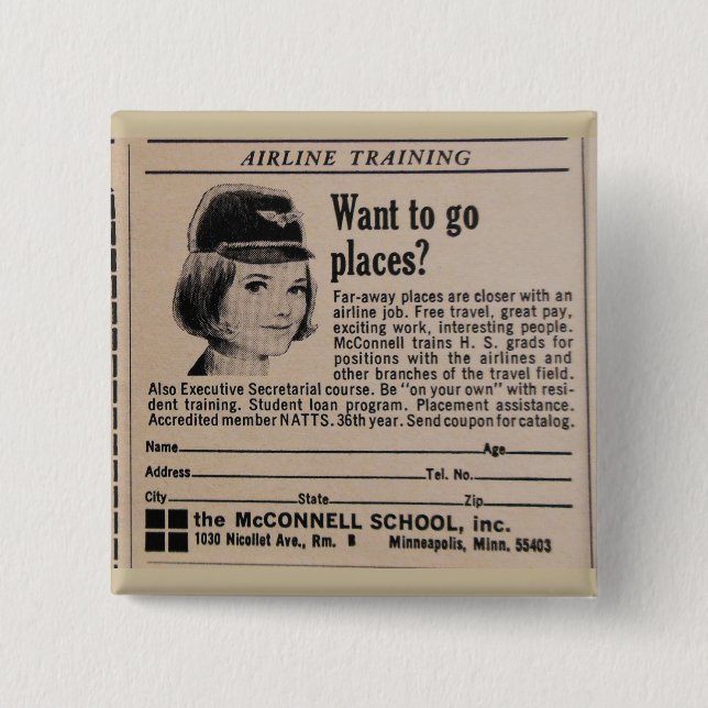 Vintager Stewardess-Flugbegleiter Button (Vorderseite)