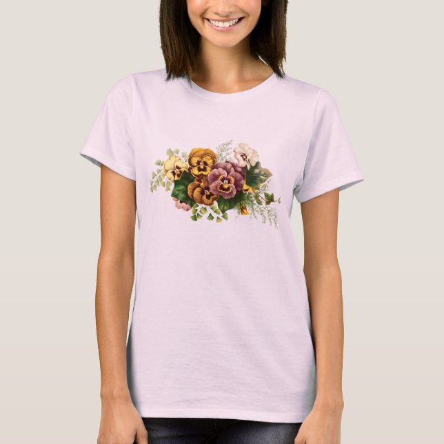 Vintager Stiefmütterchen-Blumenstrauß T-Shirt (Vorderseite)