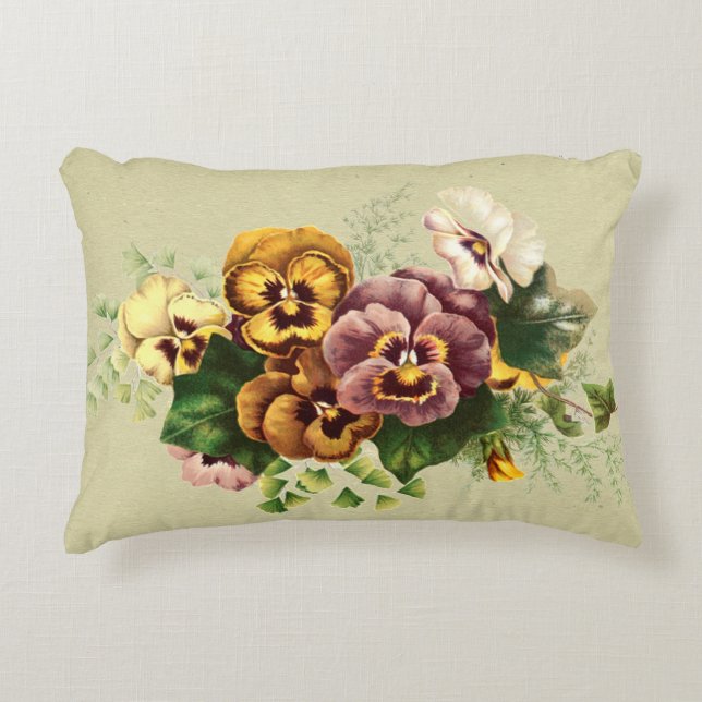 Vintager Stiefmütterchen-Blumenstrauß Zierkissen (Vorderseite)