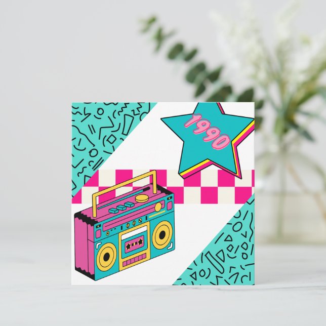 Vintager Stil 1990 Stereo Dankeskarte (Stehend Vorderseite)