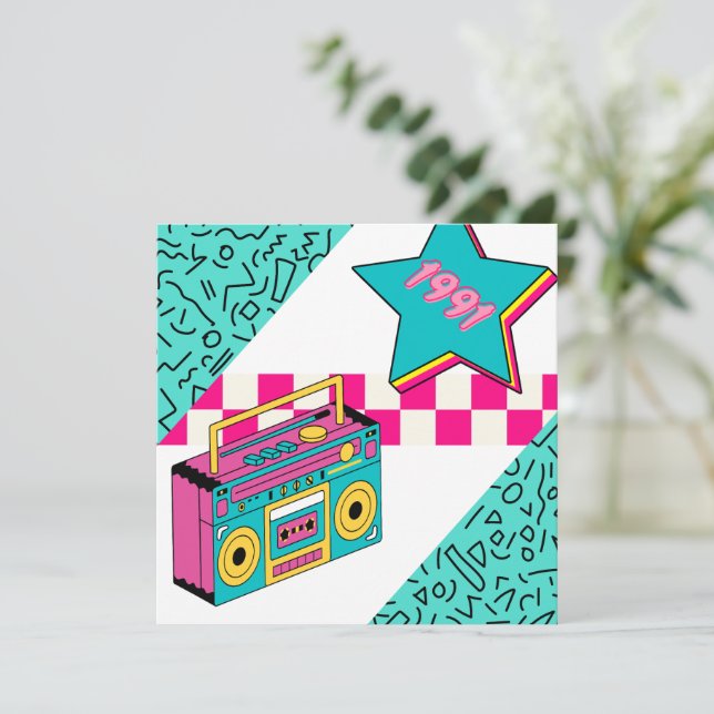 Vintager Stil 1991 Stereo Einladung (Stehend Vorderseite)