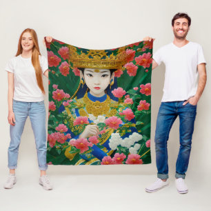 Vintager Stil Abstraktes Asiatisches Mädchen mit B Fleecedecke