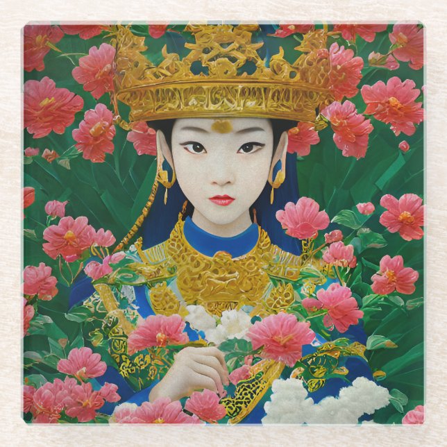 Vintager Stil Abstraktes Asiatisches Mädchen mit B Glasuntersetzer (Vorderseite)