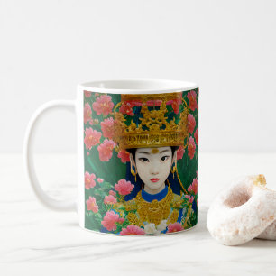 Vintager Stil Abstraktes Asiatisches Mädchen mit B Kaffeetasse