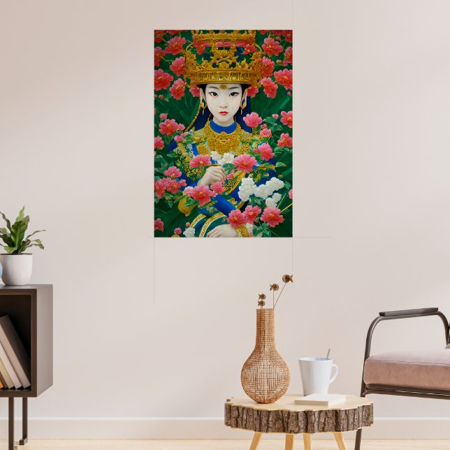 Vintager Stil Abstraktes Asiatisches Mädchen mit B Poster (Wohnzimmer 3)
