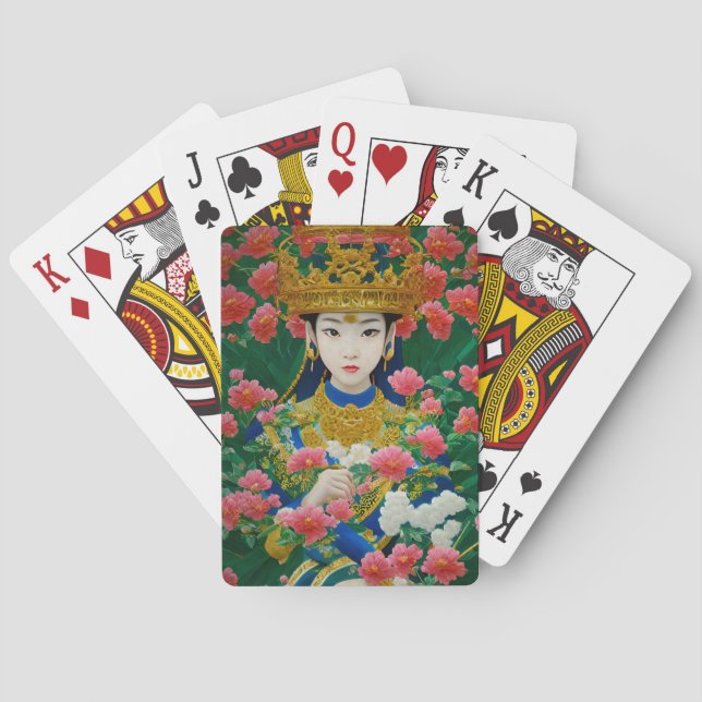 Vintager Stil Abstraktes Asiatisches Mädchen mit B Spielkarten (Rückseite)