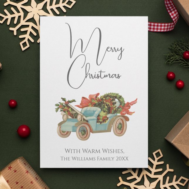 Vintager Stil Altes Auto frohe Weihnachten (Vintage Style Old Car Merry Christmas Holiday Card
)