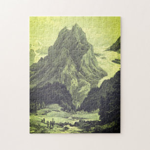 Vintager Stil Berggipfel Illustration Puzzle