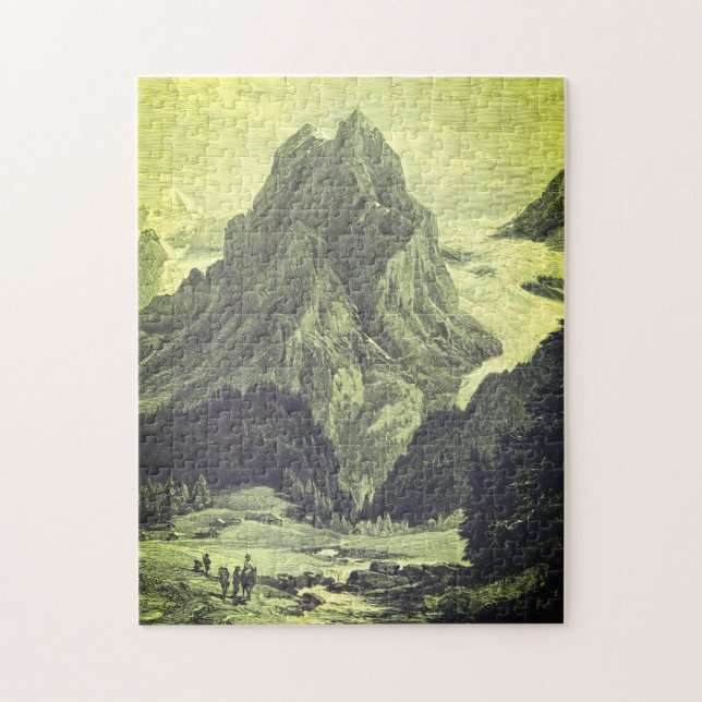 Vintager Stil Berggipfel Illustration Puzzle (Vertikal)