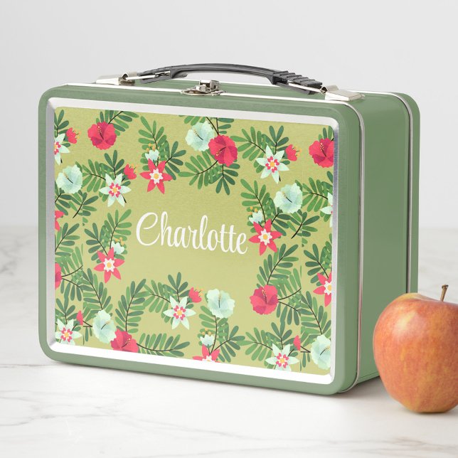 Vintager Stil Blumendesign Metall Brotdose (Healthy Eating with a Green Floral Metal Lunch Box!)