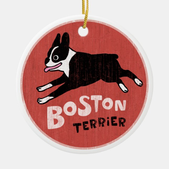 Vintager Stil Boston Terrier Dog Weihnachtsfeierta Keramik Ornament (Vorne)