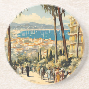 Vintager Stil Cannes Französisch Reisen Wasserfarb Getränkeuntersetzer
