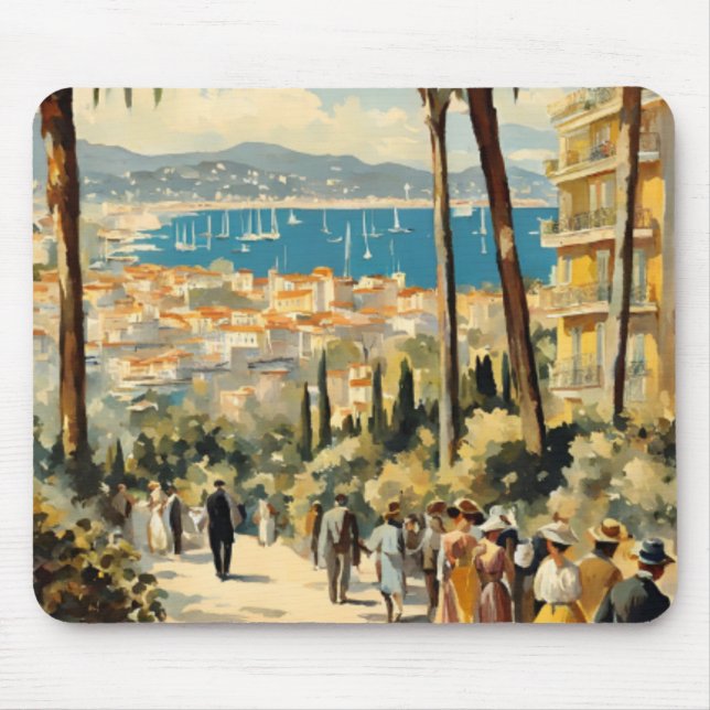 Vintager Stil Cannes Französisch Reisen Wasserfarb Mousepad (Vorne)