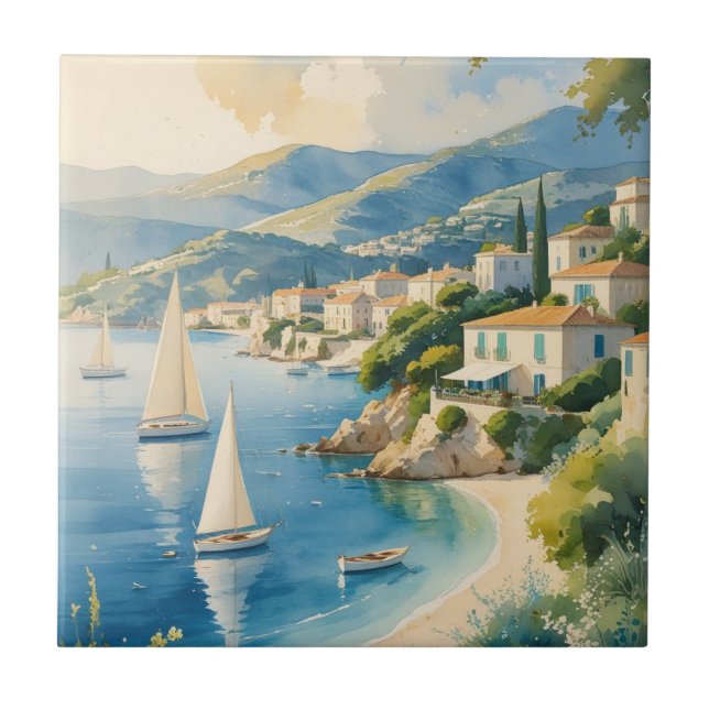 Vintager Stil Cote D'Azur Fliese (Vorderseite)
