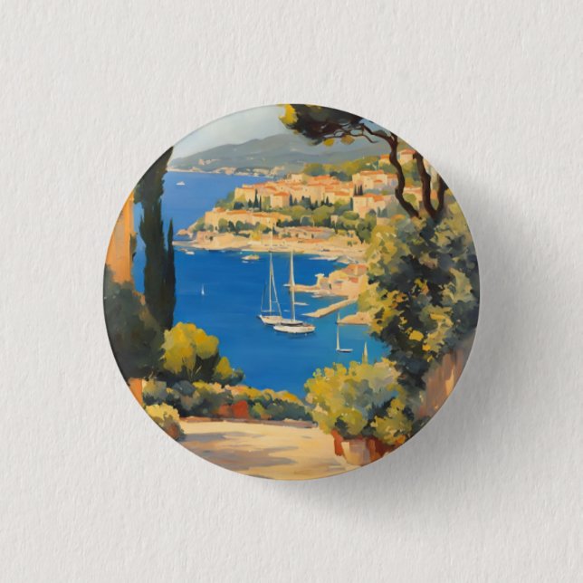 Vintager Stil Cote D'Azur Französisch Reisen Maler Button (Vorderseite)