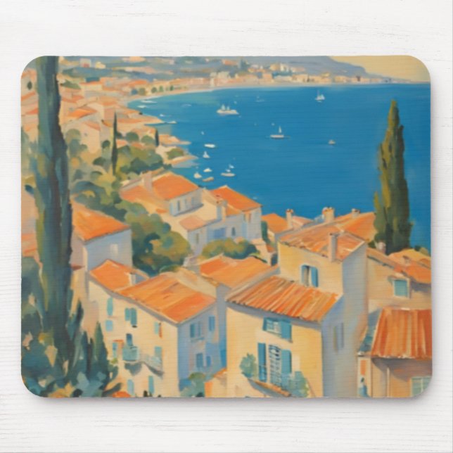 Vintager Stil Cote d'Azur Französisch Reisen Wasse Mousepad (Vorne)