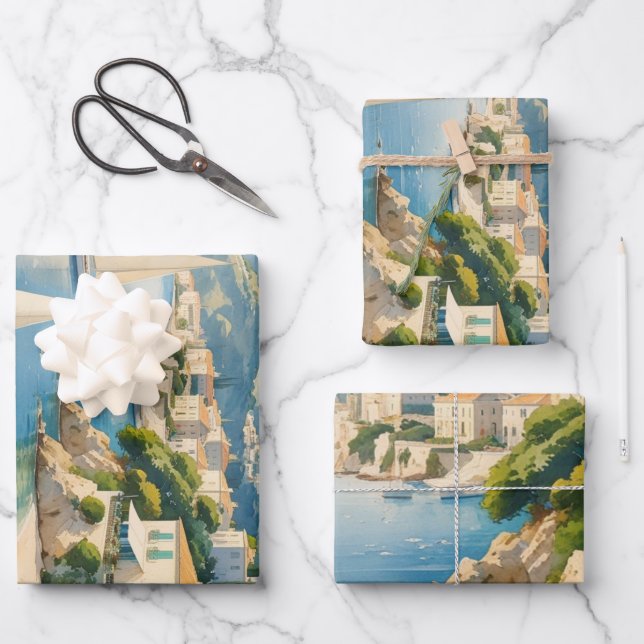 Vintager Stil Cote D'Azur Geschenkpapier Set (Vorderseite)
