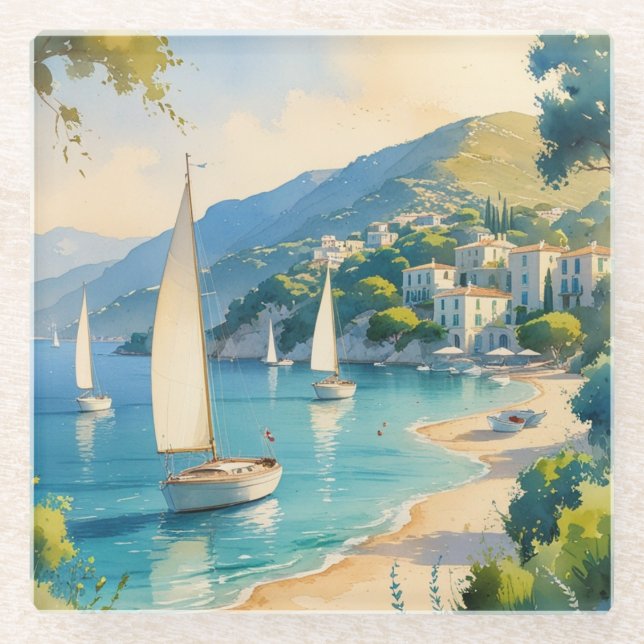 Vintager Stil Cote D'Azur Glasuntersetzer (Vorderseite)