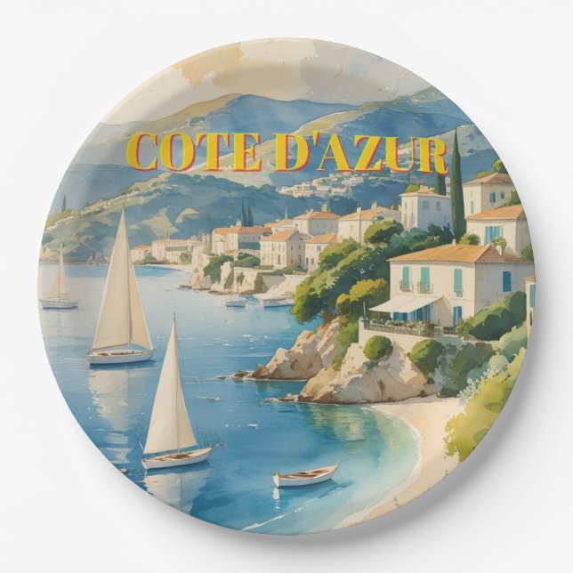 Vintager Stil Cote D'Azur Pappteller (Vorderseite)