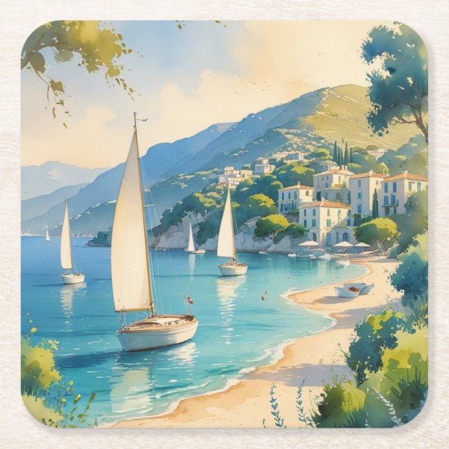 Vintager Stil Cote D'Azur Rechteckiger Pappuntersetzer (Vorderseite)