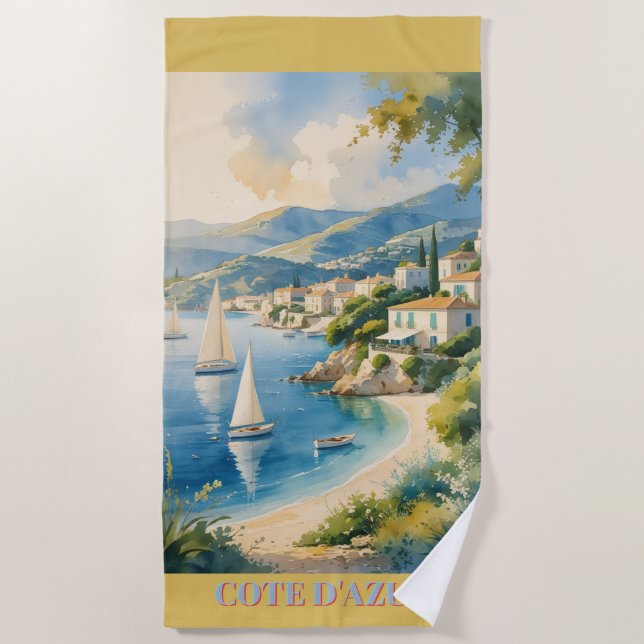 Vintager Stil Cote D'Azur Strandtuch (Vorderseite)