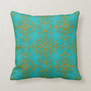 Vintager Stil Damask Türkis Aqua Gold Muster Kissen