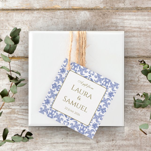 Vintager Stil Dusty Blue Gemustert Geschenkanhänger (Von Creator hochgeladen)